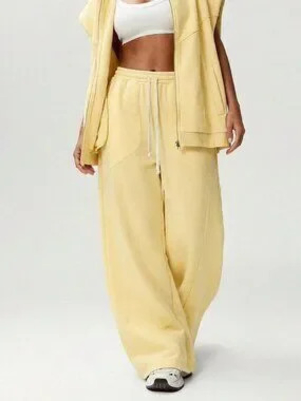 Light Yellow Casual Women's Oversized Barrel Leg Cozy Barrel Sweatpants - Picture 2 of 5